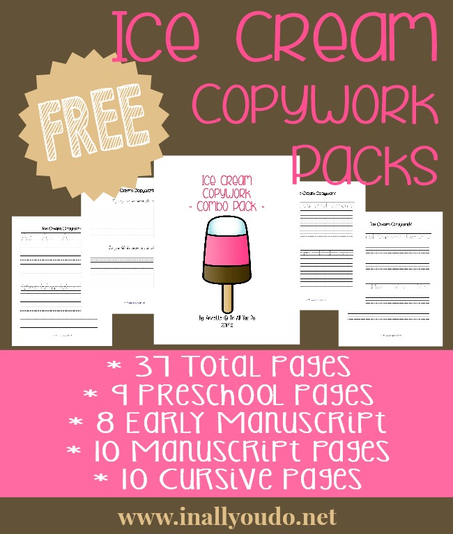 FREE Ice Cream Copywork Printables