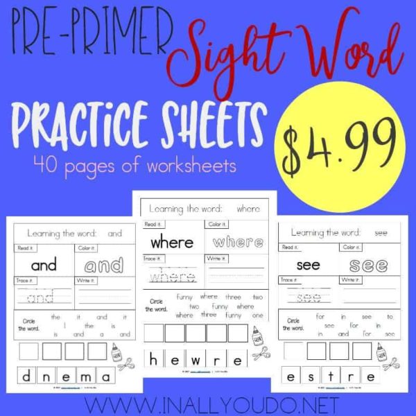 Pre-Primer Sight Words Worksheets – In All You Do