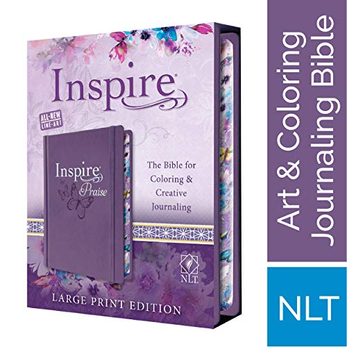 Tyndale NLT Inspire PRAISE Bible (Large Print, Hardcover, Purple): Inspire Coloring Bible-Nearly 500 Illustrations to Color, Creative Journaling Bible Space-Religious Gifts Inspire Connection with God