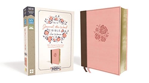 NIV, Journal the Word Bible for Women, Leathersoft, Brown/Pink, Red Letter Edition, Comfort Print: 500+ Prompts to Encourage Journaling and Reflection