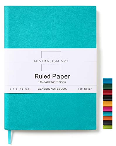 Minimalism Art, Soft Cover Notebook Journal, A5 Size 5.8 X 8.3 inches, Blue, Ruled Lined Page, 176 Pages, Fine PU Leather, Premium Thick Paper-100gsm, Ribbon Bookmark, Designed in San Francisco