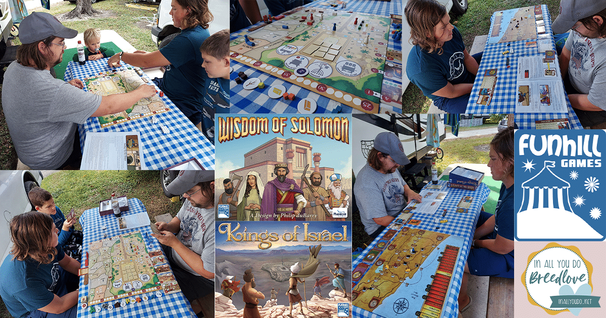family playing Wisdom of Solomon and Kings of Israel board games